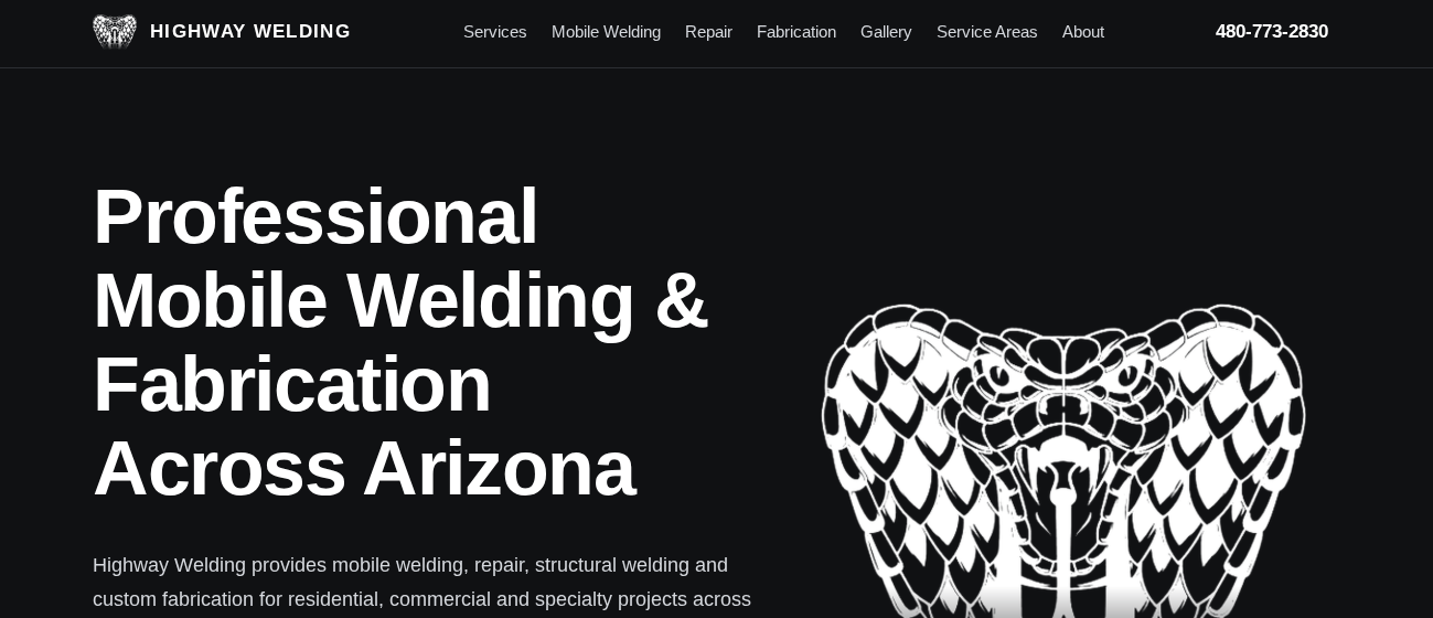 Highway Welding homepage design on desktop