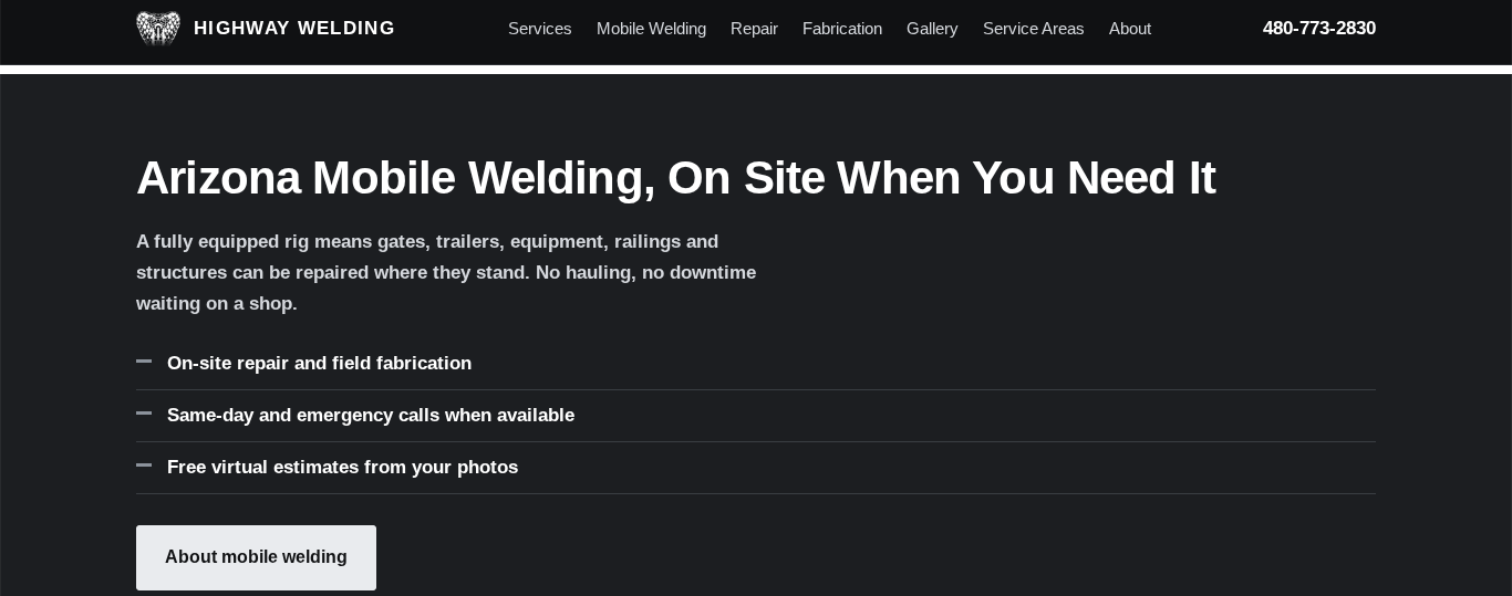 Highway Welding mobile welding service page